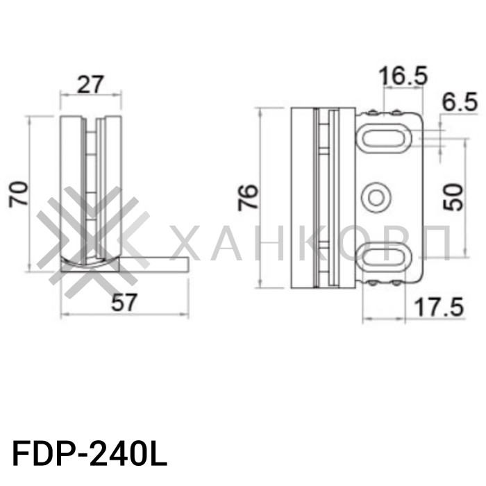 Петля Фурия FDP-240L стена-стекло 90° левая, с подъемным механизмом, латунь/хром