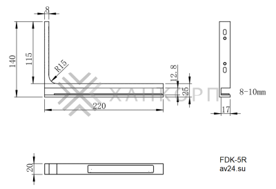 Угловой стабилизатор Диор FDK-5R стена-стекло 90˚ правый, нержавейка/брашированное золото
