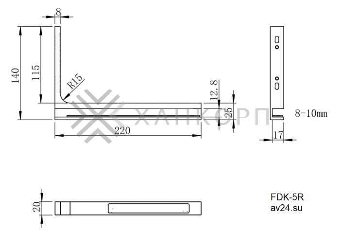 Угловой стабилизатор Диор FDK-5R стена-стекло 90˚ правый, нержавейка/брашированное золото