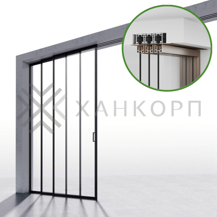 Комплект раздвижной системы DSK-190.3.1L AL/BL на 3 двери (3+0) Левое открывание, скрытое крепление в проем, алюминий/черный
