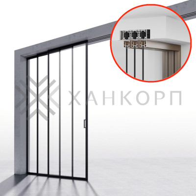 Комплект раздвижной системы DSK-190.3.1L AL/MW на 3 двери (3+0) Левое открывание, скрытое крепление в проем, алюминий/белый