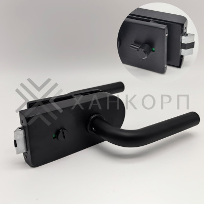 Замок сантехнический FMZ-32.1 для двери из стекла, с притвором, алюминий/черный