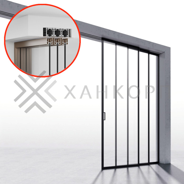 Комплект раздвижной системы DSK-190.3.1R AL/MW на 3 двери (3+0) Правое открывание, скрытое крепление в проем, алюминий/белый