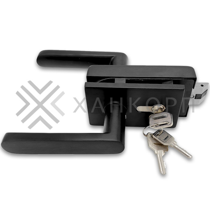 Замок FMZ-33.1 для межкомнатной двери из стекла, с притвором ключ/защелка, алюминий/черный