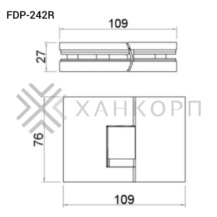 Петля Фурия FDP-242R стекло-стекло 180° правая, с подъемным механизмом, латунь/хром