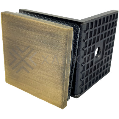 Коннектор Альфа FDK-13 стена-стекло 90˚ с пластиной, нержавейка/бронза