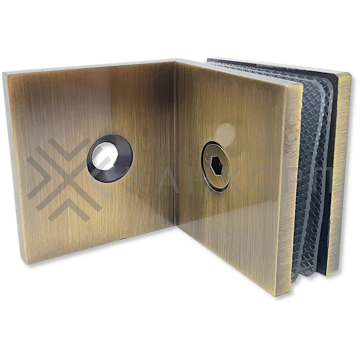 Коннектор Альфа FDK-13 стена-стекло 90˚ с пластиной, нержавейка/бронза