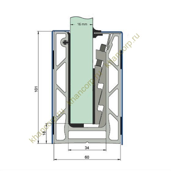 Профиль зажимной FOP-102.16 для стеклянных ограждений 16 мм, 102х60 мм, 6 м, алюминий/анодированный