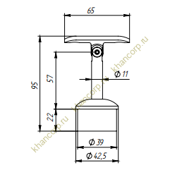 Наконечник-штырь FOP-42.23 для трубы O38 мм с ложем O42.4 мм, регулируемый, GRIT 600, нержавейка/полированный 