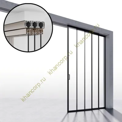 Комплект раздвижной системы Диона DSK-190.3.2R AL/BL на 3 двери (3+0) Правое открывание, открытое крепление в проем, алюминий/черный