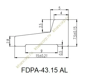 Порог алюминиевый FDPA-43.15 для душевой 1,5 м, алюминий/оружейная сталь