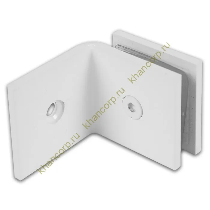Коннектор Альфа FDK-13 стена-стекло 90˚ с пластиной, нержавейка/белый