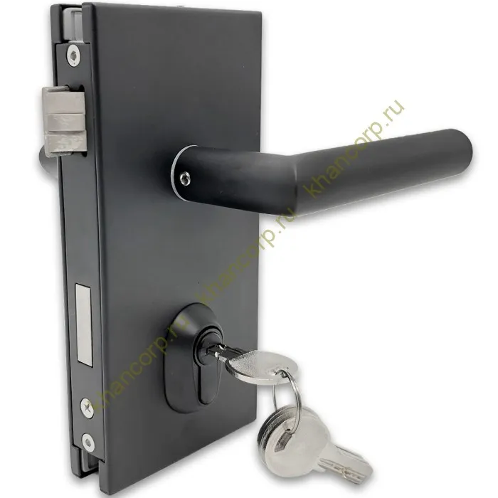 Замок FMZ-34 для межкомнатной двери из стекла ключ/защелка, нержавейка/черный