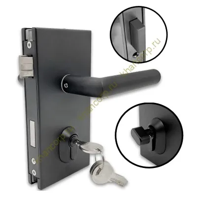 Замок FMZ-34 для межкомнатной двери из стекла ключ/защелка, нержавейка/черный