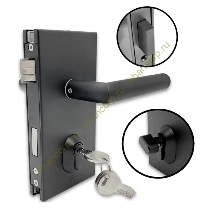 Замок FMZ-34 для межкомнатной двери из стекла ключ/защелка, нержавейка/черный