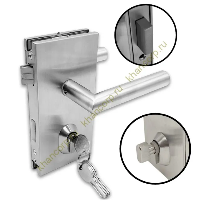 Замок FMZ-34 для межкомнатной двери из стекла ключ/защелка, нержавейка/матовый