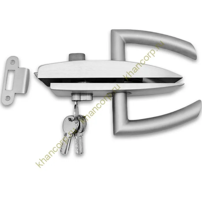 Замок FMZ-35 для межкомнатной двери из стекла, с притвором, ключ/защелка, алюминий/анодированный