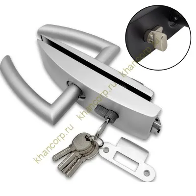 Замок FMZ-35 для межкомнатной двери из стекла, с притвором, ключ/защелка, алюминий/анодированный