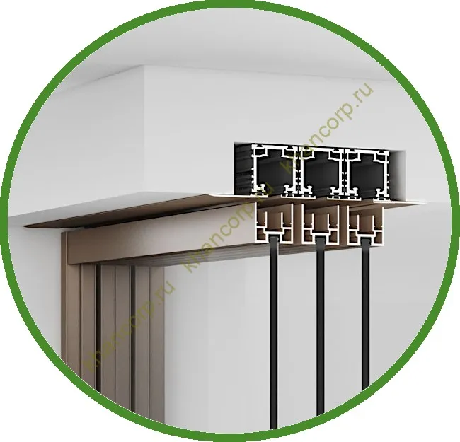 Комплект угловой раздвижной системы Диона DSK-193.6.1 AL/BL, 3х3 двери, скрытое крепление в потолок или проем, алюминий/черный