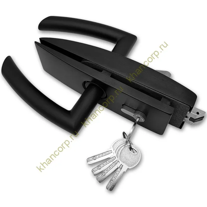 Замок FMZ-35 для межкомнатной двери из стекла, с притвором ключ/защелка, алюминий/черный