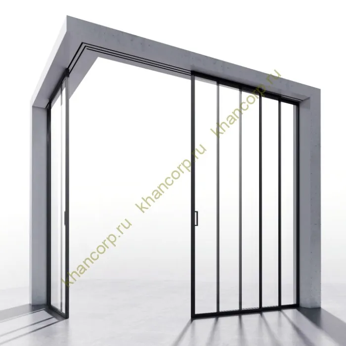 Комплект угловой раздвижной системы Диона DSK-193.6.1 AL/MW, 3х3 двери, скрытое крепление в потолок или проем, алюминий/черный с белой крышкой