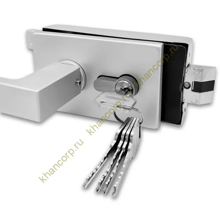 Замок FMZ-36 для межкомнатной двери из стекла, с притвором, ключ/защелка, алюминий/анодированный