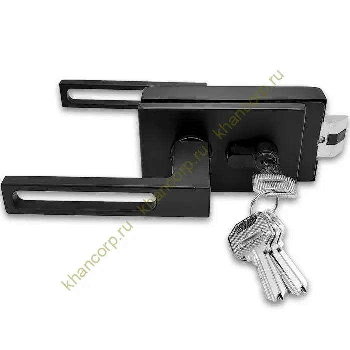 Замок FMZ-36 для межкомнатной двери из стекла, с притвором, ключ/защелка, алюминий/черный