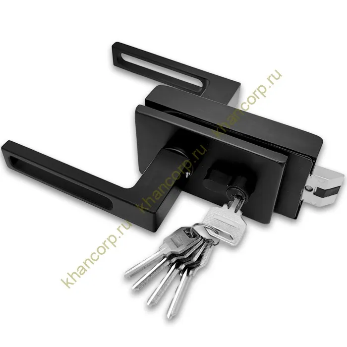 Замок FMZ-36 для межкомнатной двери из стекла, с притвором, ключ/защелка, алюминий/черный