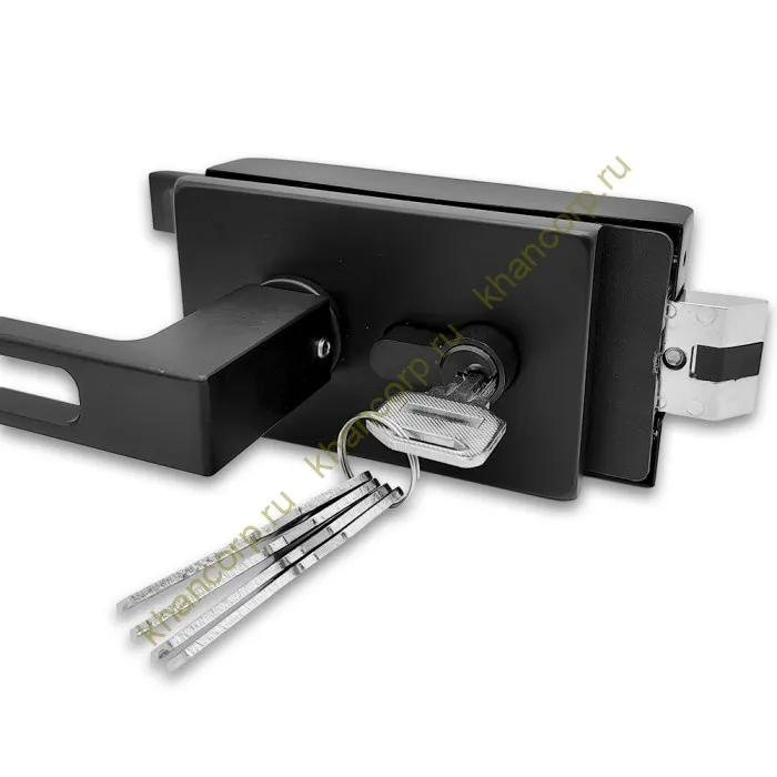 Замок FMZ-36 для межкомнатной двери из стекла, с притвором, ключ/защелка, алюминий/черный