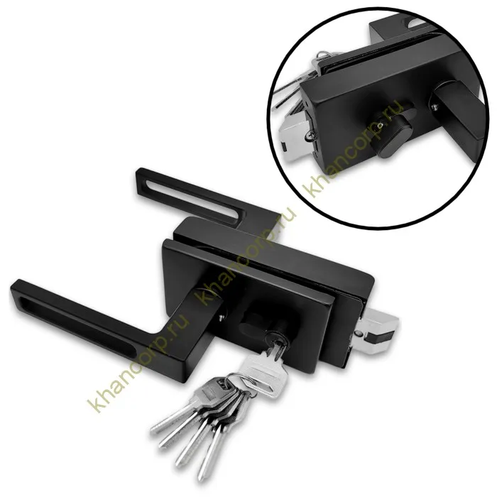 Замок FMZ-36 для межкомнатной двери из стекла, с притвором, ключ/защелка, алюминий/черный