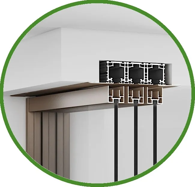 Комплект раздвижной системы Диона DSK-190.1.1.1 AL/BL на 1 дверь (1+1) скрытое крепление в потолок,алюминий/черный