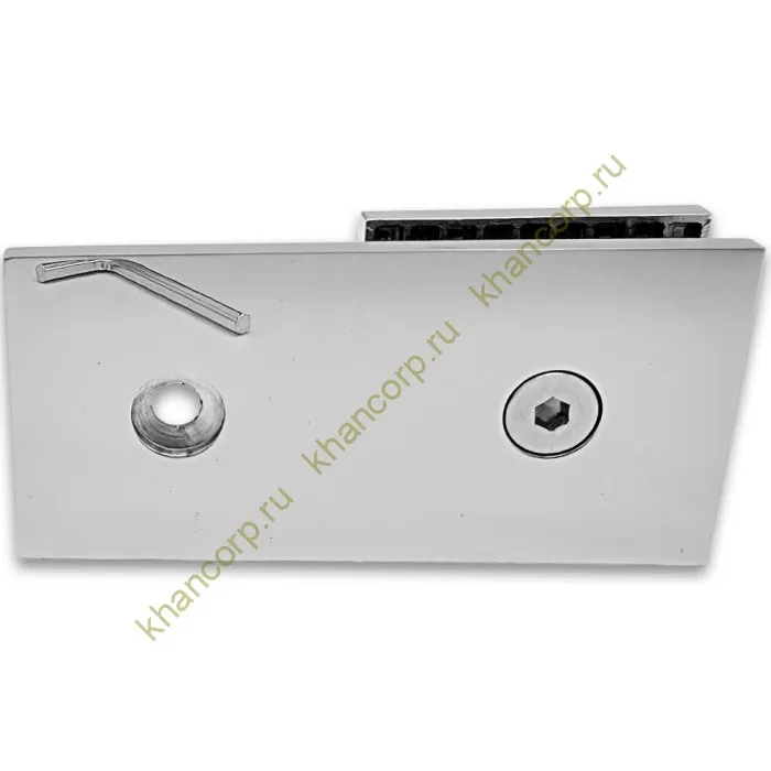 Коннектор Альфа α FDK-15 стена-стекло 180˚ с пластиной, нержавейка/полированный