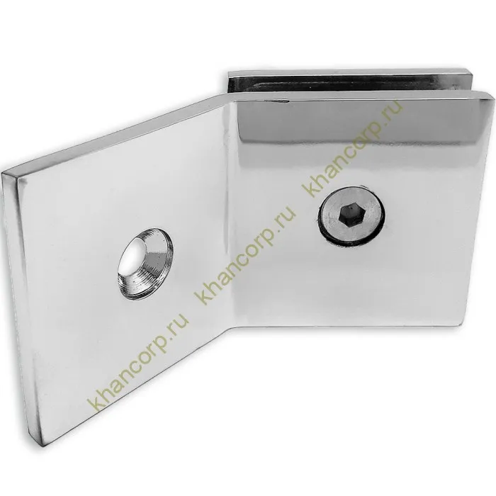 Коннектор Альфа α FDK-17 стена-стекло 135˚ с пластиной, нержавейка/полированный