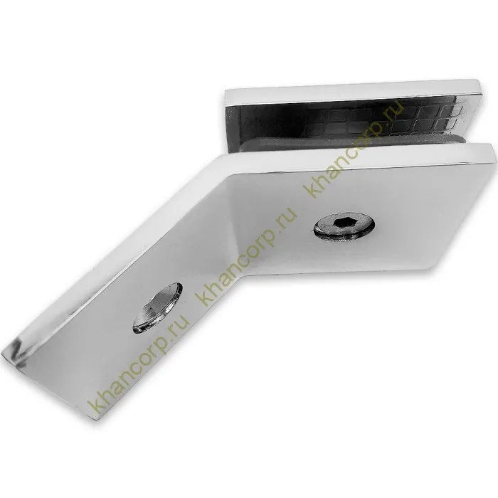 Коннектор Альфа α FDK-17 стена-стекло 135˚ с пластиной, нержавейка/полированный