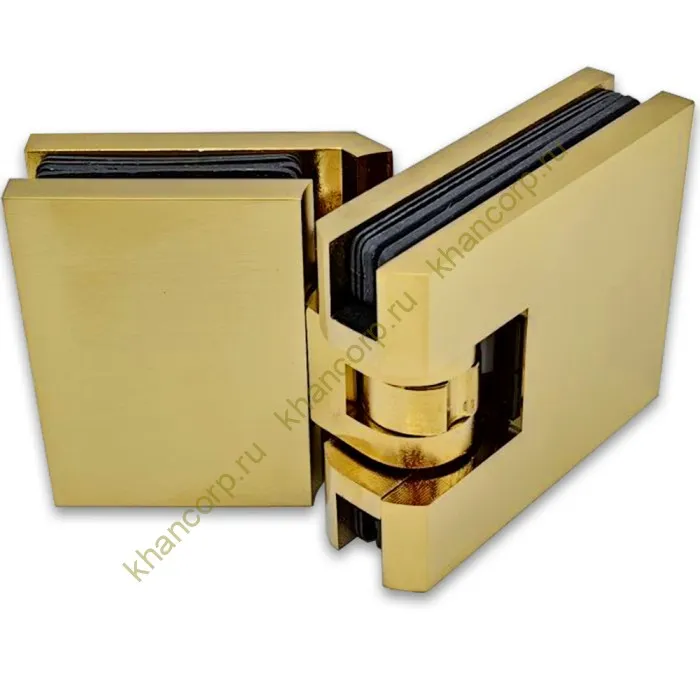 Петля Афродита FDP-234 стекло-стекло 135° с крышками, латунь/брашированное золото