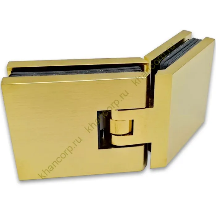 Петля Афродита FDP-234 стекло-стекло 135° с крышками, латунь/брашированное золото