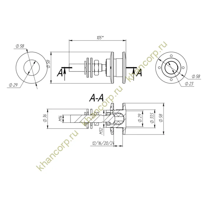 Рутель шарнирный FN-101 без зенковки без гайки M14, нержавейка/матовый