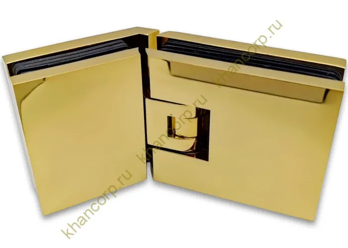 Петля Афродита FDP-234 стекло-стекло 135° с крышками, латунь/золото