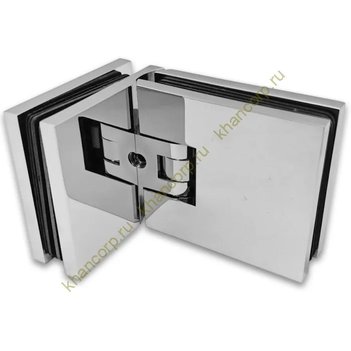 Петля Афродита FDP-233 стекло-стекло 90° с крышками, латунь/хром