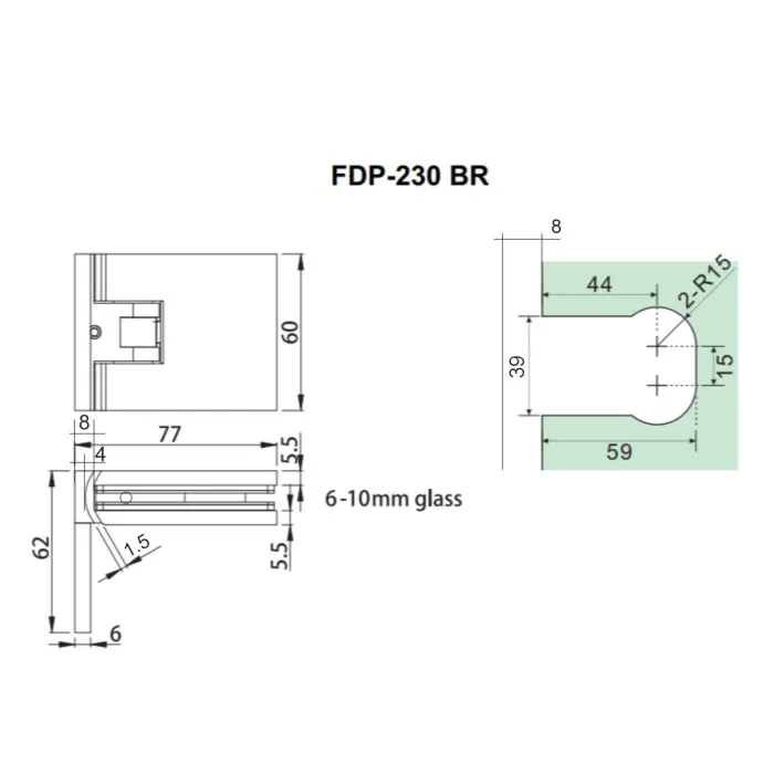 Петля Афродита FDP-230, стена-стекло 90° с крышками, латунь/хром