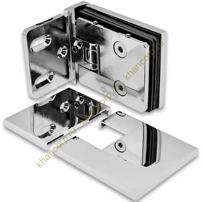 Петля Афродита FDP-230, стена-стекло 90° с крышками, латунь/хром