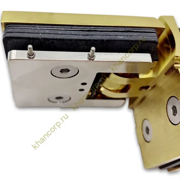 Петля Афродита FDP-233 стекло-стекло 90° с крышками, латунь/брашированное золото