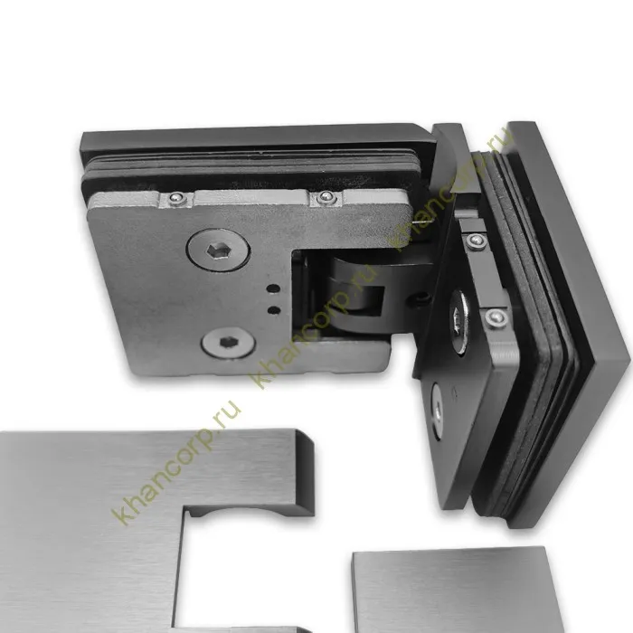 Петля Афродита FDP-233 стекло-стекло 90° с крышками, латунь/оружейная сталь