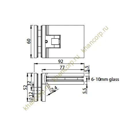Петля Афродита FDP-233 стекло-стекло 90° с крышками, латунь/оружейная сталь