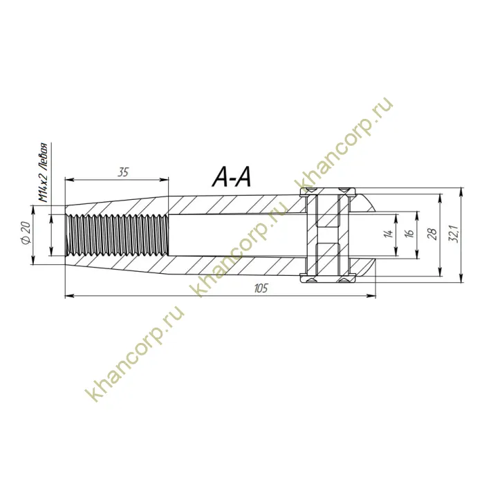 Наконечник FN-120 для ванта (тяги) левый М14, нержавейка/матовый