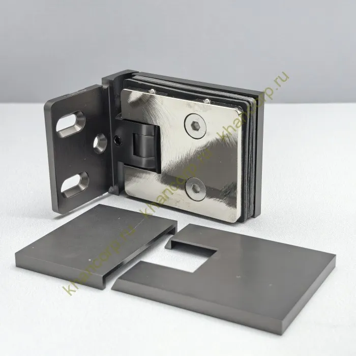 Петля Афродита FDP-230, стена-стекло 90° с крышками, латунь/оружейная сталь