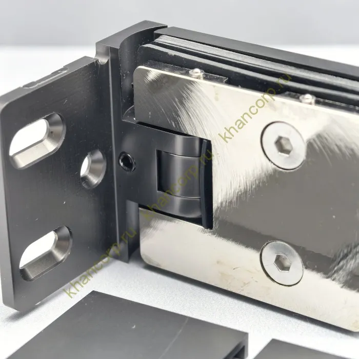 Петля Афродита FDP-230, стена-стекло 90° с крышками, латунь/оружейная сталь