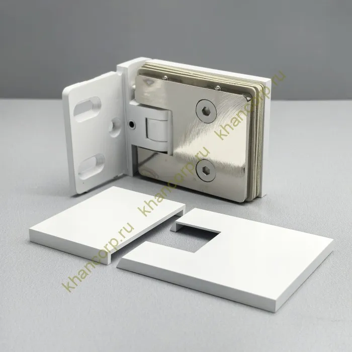 Петля Афродита FDP-230, стена-стекло 90° с крышками, латунь/белый