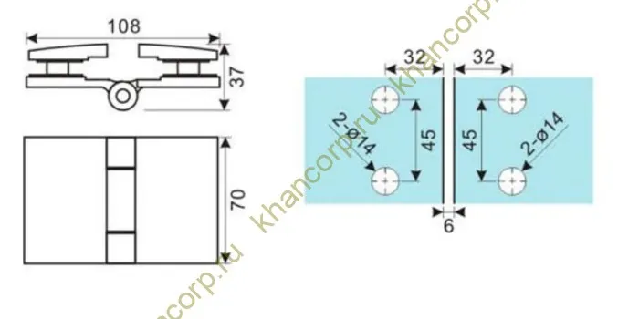 Петля Рея FDP-222 стекло-стекло 180° с крышками латунь/брашированное золото