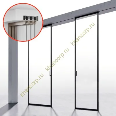 Комплект раздвижной системы синхро Диона DSK-191.2.1 AL/BN-MW на 2 двери (2C+0) скрытое крепление в потолок, алюминий/коричневый с белой потолочной крышкой